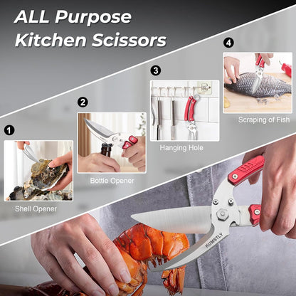 Kitchen Scissors All Purpose Kitchen Shears Heavy Duty for Cutting Chicken, Turkey, Meat, Bones, Vegetables Stainless Steel Spatchcock Shears Multipurpose Food Scissors