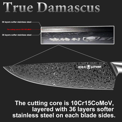 Kiritsuke Chef`s Kitchen Knife 8.5'', Japanese Style Blade with 10Cr15CoMoV super steel cutting core, Full Tang Sandalwood Handle, w/t Gift Box