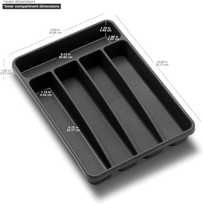 madesmart Silverware Tray, 5 Compartment Flatware Organizer for Forks, Knives & Spoons, Durable Drawer Organizer, Granite