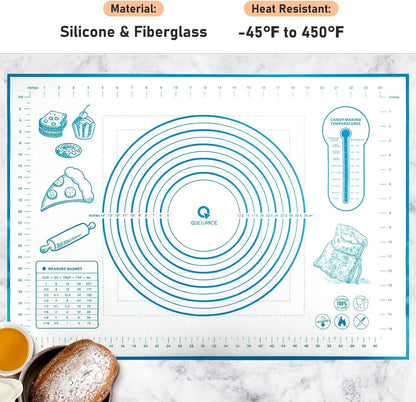 Silicone Pastry Baking Mat Dough - 16x24Inch Large Non Stick Slip Cookie Bread Rolling Mats Sheet, Kitchen Counter Kneading Cooking Board Pad Matt with Measurement for Pie Pizza Cookies Fondant Making