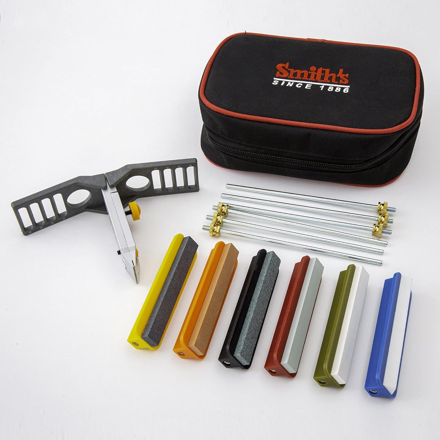 Smith’s 51321 Precision Sharpening Kit – 6 Sharpening Stones – Straight + Serrated Knives – Sharpen Hooks, Kitchen, Hunting, Fishing + Pocket Knives – Angle Guide – Portable Kit w/Storage Pouch