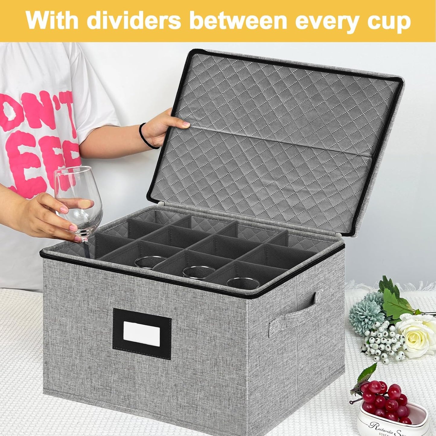 VERONLY 2 Pack Flatware Utensil Storage - Sturdy Silverware Storage Box with Dividers, 5 Compartment Flatware Storage Case with Handles and Removable Lid for Moving&Protected(Dark Gray)