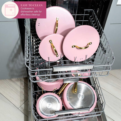 Paris Hilton Bamboo Cutting Board for Kitchen, Reversible Cutting Board and Cutlery Set with High Carbon Stainless Steel Knives and Blade Guards, Comfortable Handle Grips, 7-Piece Set, Gold and Pink