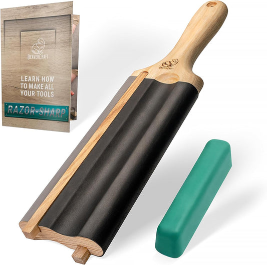BeaverCraft LS5P1 Wood Carving Strop Wood Carving Gouge Hook Knife Sharpening Honing Tools Strop Stropping Kit Leather Paddle Strop Spoon Carving Tools Sharpening Kit Sharpener with Polishing Compound