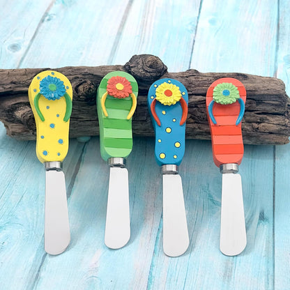 Supreme Housewares Seashell Cheese Spreaders, Hand-Painted Resin Handles with Stainless Steel Blades for Spreading Cream Cheese, Butter, and Jam, Assorted Designs, Set of 4