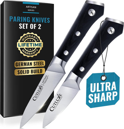 Cutluxe Paring Knife, 3.5" Small Kitchen Peeling Knife with Razor Sharp Blade – High Carbon German Steel, Full Tang, Ergonomic Handle Design – Artisan Series