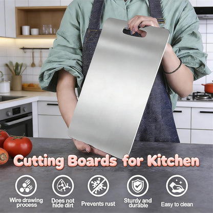 4PCS Titanium Cutting Board Set, 100% Pure Titanium Cutting Boards for Kitchen, Double-Sided Metal Chopping Board for Meat Fruit Vegetables, Dishwasher Safe & Non Toxic, Multi-Size for Home Camping