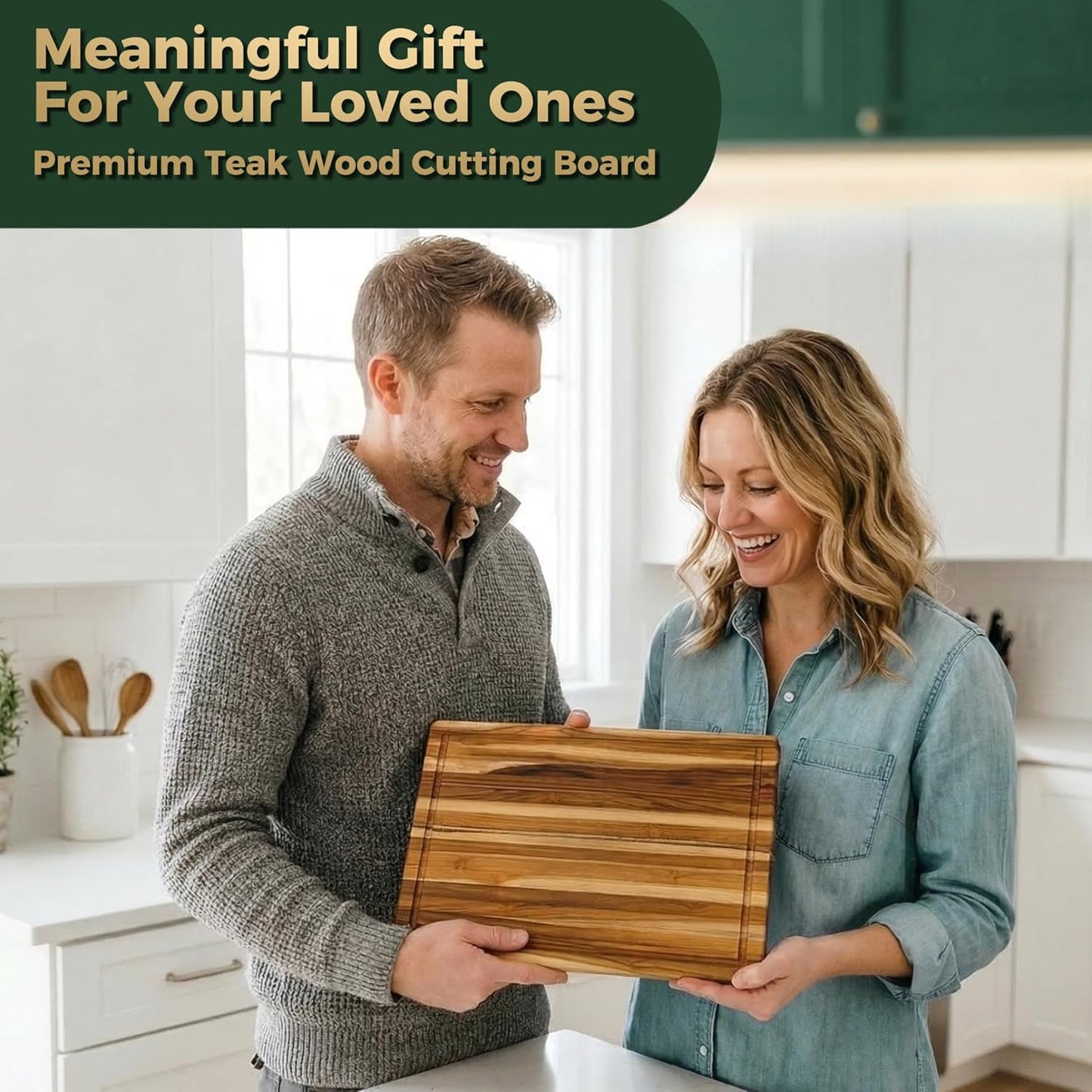 Teak Cutting Board - End Grain Butcher Block, 20 x 14 x 1.5 Inch Large Wood Board with Juice Groove & Side Handles, Extra Thick Carving Board for Meat Prep, BBQ & Charcuterie