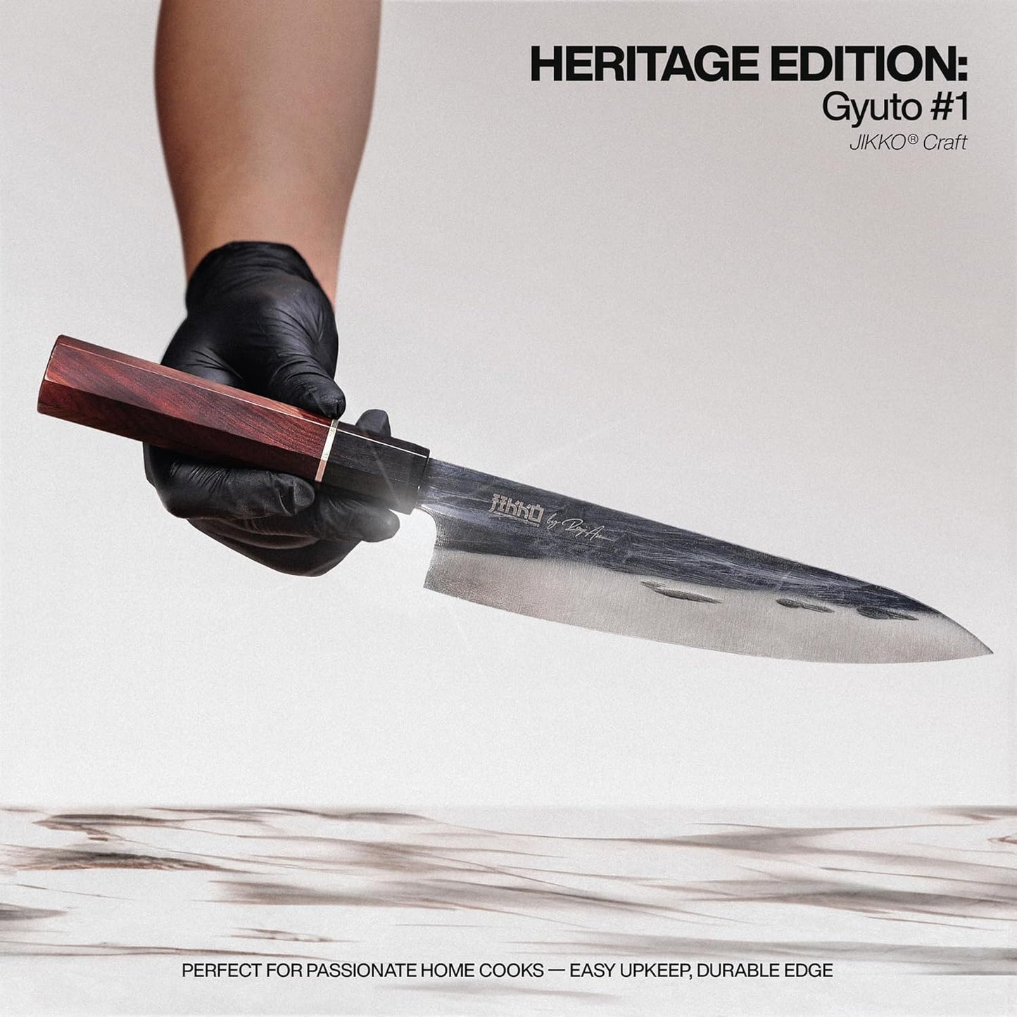 Jikko® Heritage Edition – Japanese Gyuto Chef Knife 8.5" | Hand-Forged AUS-8 Steel with Heritage Finish, Ebony & Rosewood Octagonal Handle – Premium Chef’s Knife with 3X Edge Retention