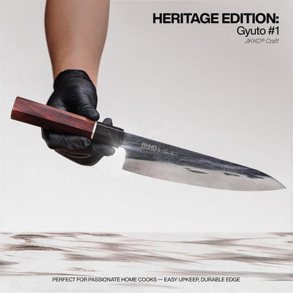 Jikko® Heritage Edition – Japanese Gyuto Chef Knife 8.5" | Hand-Forged AUS-8 Steel with Heritage Finish, Ebony & Rosewood Octagonal Handle – Premium Chef’s Knife with 3X Edge Retention