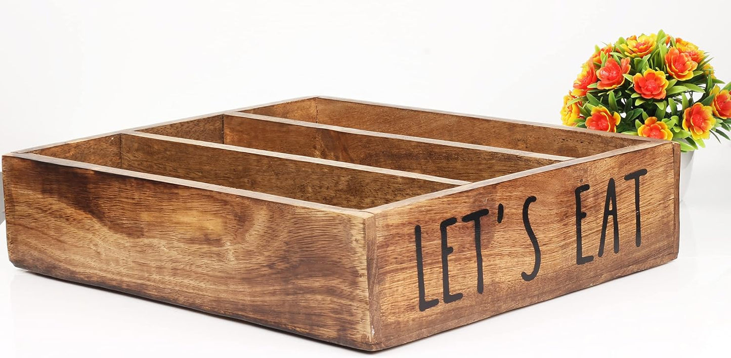 Wooden Kitchen Drawer Organizer Fir Wood Cutlery Silverware Tray Organizer with 3 Compartments, Decorative Utensil Holder for Flatware, Knives, Forks, Spoons