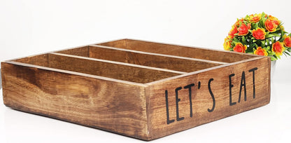 Wooden Kitchen Drawer Organizer Fir Wood Cutlery Silverware Tray Organizer with 3 Compartments, Decorative Utensil Holder for Flatware, Knives, Forks, Spoons