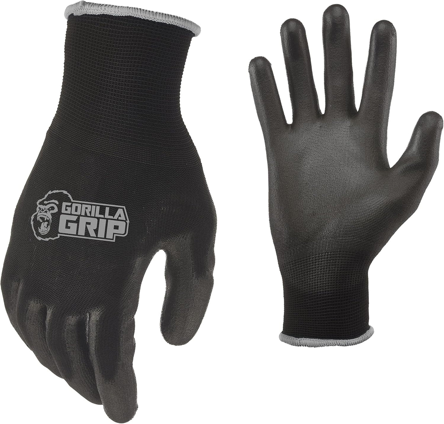 Gorilla Grip Work Gloves, Never Slip Maximum Grip All-Purpose, Gloves for Men, Superior in Wet, Dry, Oily Conditions, Polymer Palm, Medium Size, 5 Pairs, Black/Blue | 25041-25