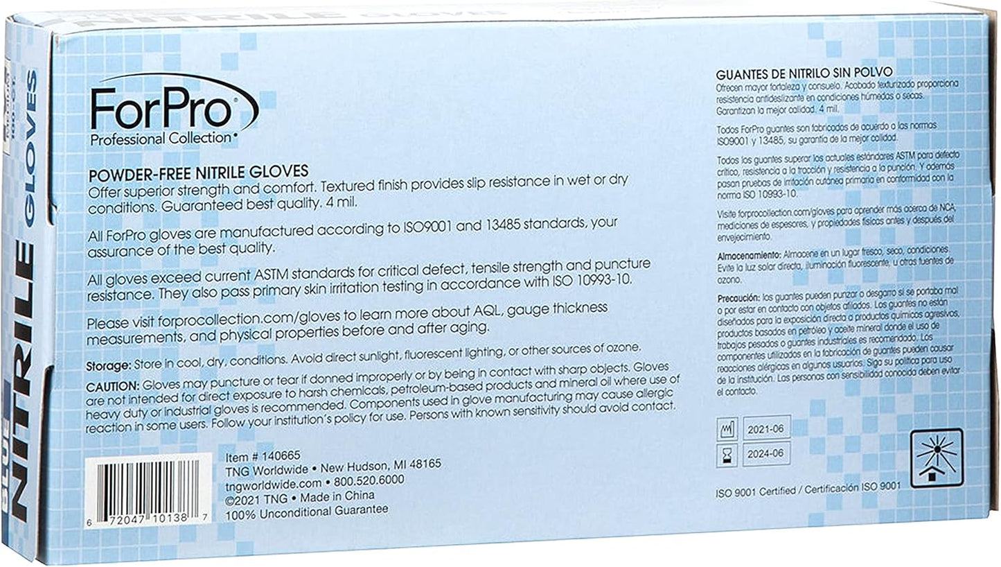 ForPro Disposable Nitrile Gloves, Chemical Resistant, Powder-Free, Latex-Free, Non-Sterile, Food Safe, 4 Mil