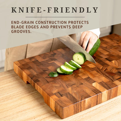 SHUMARU Mahogany End Grain Cutting Board, 17×13×1.6 in – Handmade Butcher Block, Knife-Friendly, Juice Groove, Non-Slip Feet