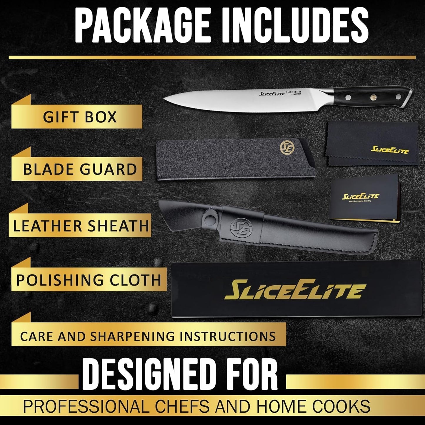 SliceElite Slice Series 8 Inch Carving Knife High Carbon German Stainless Steel Pakkawood Handle Brisket Slicer Chopper BBQ Chef Sharp Fruit Vegetable Butcher Kitchen Cutting Meat Tool Gift Precision