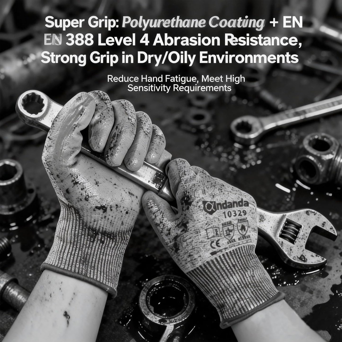 ANDANDA Cut Resistant Gloves Level 5, PU Coated Work Gloves with Power Grip for Dry & Slightly Oily Environment, Garden,