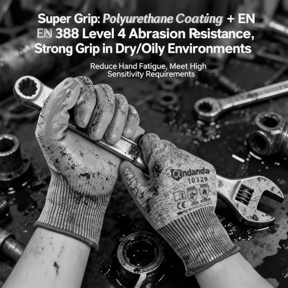 ANDANDA Cut Resistant Gloves Level 5, PU Coated Work Gloves with Power Grip for Dry & Slightly Oily Environment, Garden,