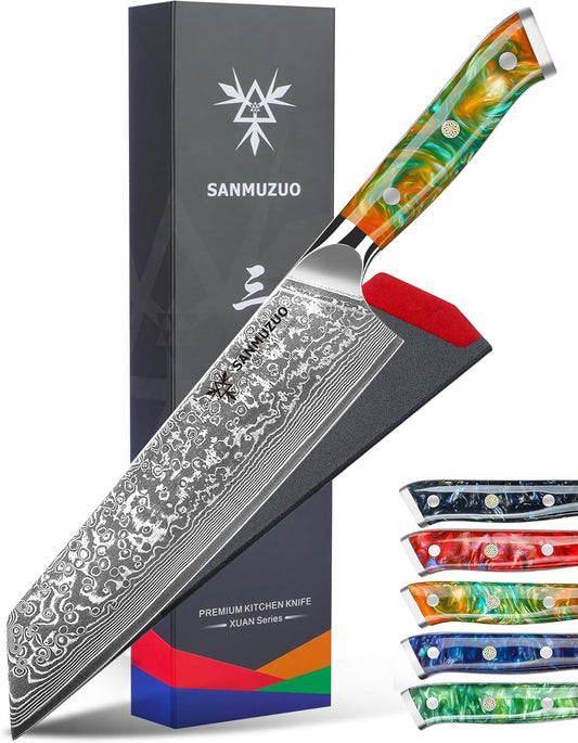 8.5 inch Kiritsuke Kitchen Chef Knife - 67 Layers Damascus Steel & Resin Handle - Xuan Series(Jade Green)