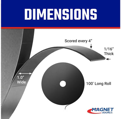 Master Magnetics Flexible Magnet Strip - One-Sided Magnetic Strip, Cuttable Magnet, 0.5" Wide, 0.06" Thick, 100 Feet, ZGN10PBX