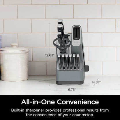 Ninja K32017 Foodi NeverDull Premium Knife System, 17 Piece Knife Block Set with Built-in Sharpener, German Stainless Steel Knives, Black