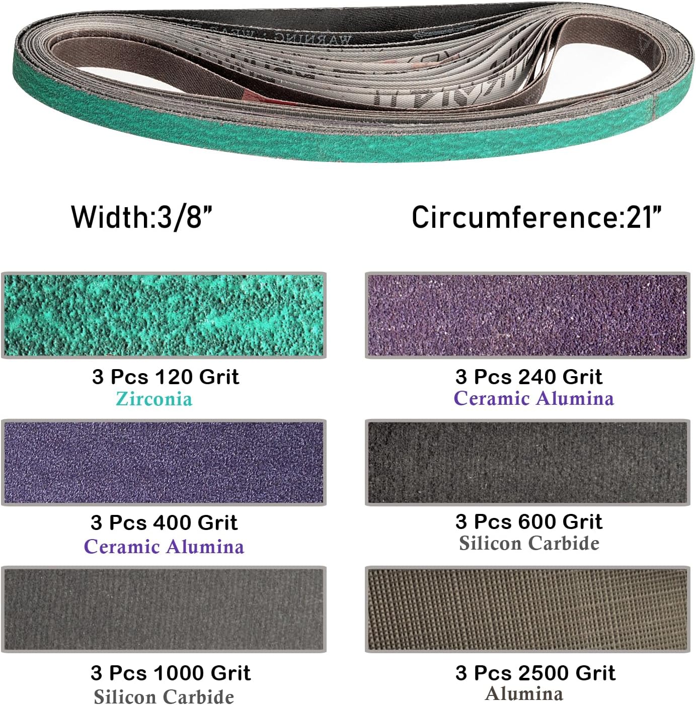 1 x 18 Inch Sanding Belts,Knife Sharpening Belt Kit Fits Work Sharp Blade Grinder Attachment of Ken Onion Edition Knife & Tool Sharpener,2 PCS Each of 120, 240, 400, 600,1000 2500 Grits,12-Pack