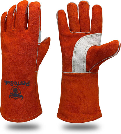 Welding Gloves 14 Inches, Heat Resistant 932℉ Leather Welding Gloves for MIG, TIG, Stick, Long Sleeve Grill Gloves for Welding, Fireplace, BBQ, Oven, Furnace, Wood Stove, Animal Handling