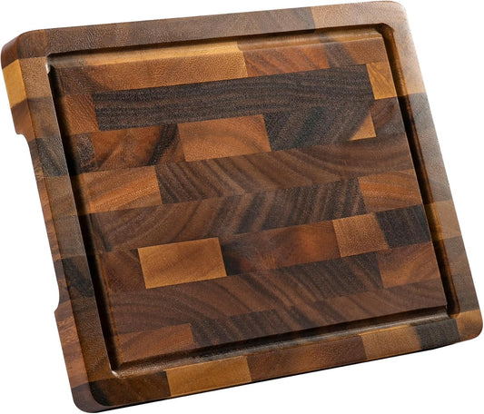 Walnut Wood Cutting Board, End Grain Cutting Boards for Kitchen, Wooden Chopping Board with Inner Handle & Juice Groove, Reversible Butcher Block Meal Prep & Serving with Gift Box, 17"×13"×1"