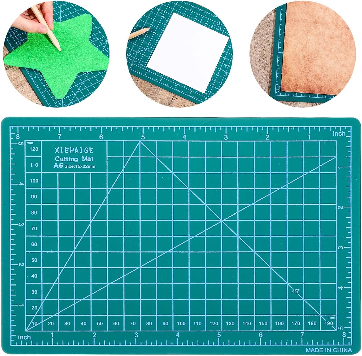 Self Healing Craft Mat, 6" x 8" Rotary Sewing Mat for Crafts, Table Protector Cut Board Cutting Matts for Fabric Leather Cutting Quilting Project, Ideas for DIY Crafts, Children, Hobbyists, A5, Green