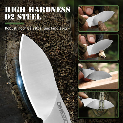 Omesio Neck Knife, Full Tang EDC Knife Necklace for Men, 5.82" Fixed Blade with Kydex SHeath and Clip, Nessmuk Blade Small D2 Steel G10 Handle for Outdoor, Survival, Camping