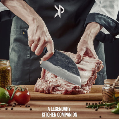Kitchen perfection Handmade Meat Cleaver Knife for Meat Cutting - Professional 7" Serbian Chef Knife - Made of High Carbon Steel - Hand Sharpen Butcher Knife with Canvas Sheath, Unique Gifts for Men
