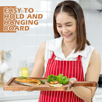 Tanlade 16 Pcs Acacia Wood Cutting Board with Handle Chopping Boards Decorative Charcuterie Platter Pizza Bread Cheese Fruit Serving Tray for Kitchen Counter Table Christmas Decorate(14 x 8 Inch)