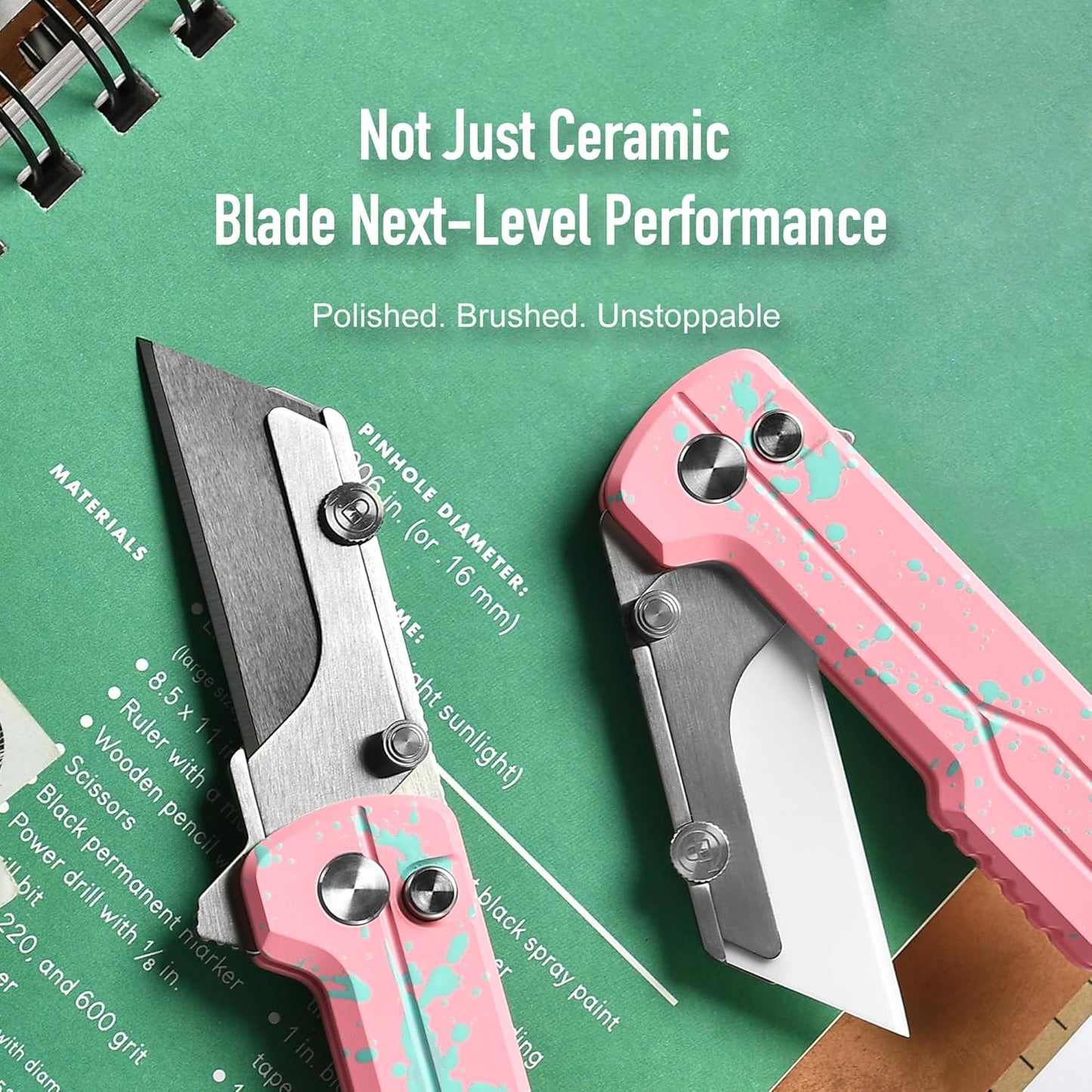 OKNIFE U1 Ultra Titanium Pocket Folding Utility Knife w/Ceramic Blade, Button Lock EDC Box Cutter with Clip for Men Women