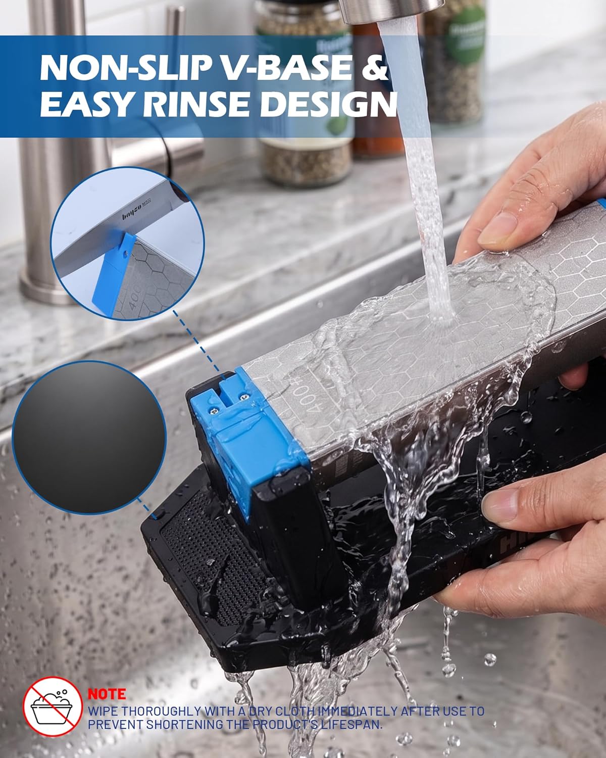 4-in-1 Diamond Knife Sharpener Stone – 400/600/1000 Grit 3-Sided sharpener with Steel Slot & Angle Guide (14°/17°/20°) – Coarse, Medium & Fine Sharpening for Kitchen, Hunting, Knives & Tools