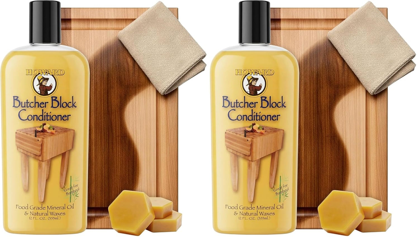 Howard Products Butcher Block Conditioner and Food Grade Mineral Oil for Wood Cutting Boards, 12 Fl Oz - Enhanced Wood Care