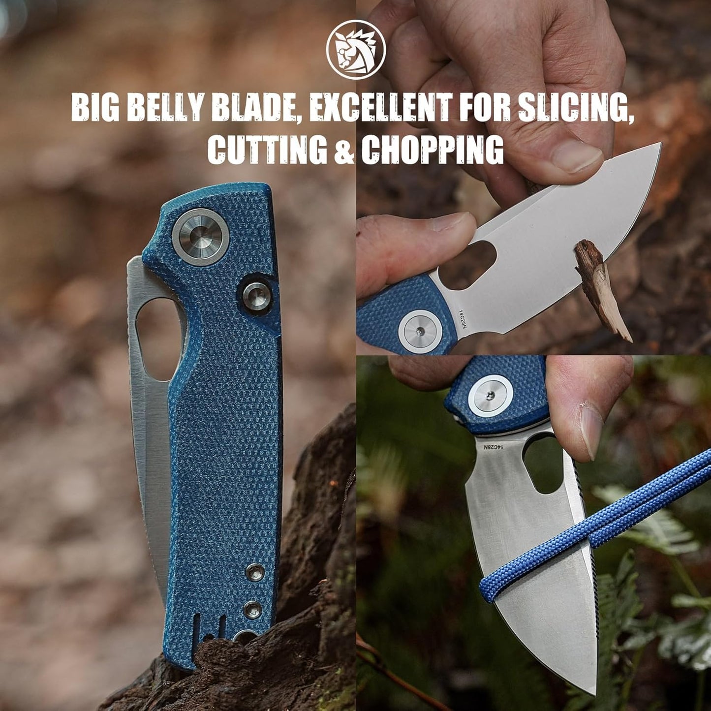 Vosteed EDC Knife, 2.99" 14C28N Steel Wider Blade, Green Micarta Handle Top Liner Lock, Folding Pocket Knives with Clip for Men & Women, Survival Camping - Porcupine A2603
