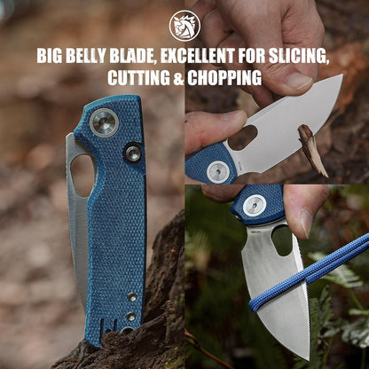 Vosteed EDC Knife, 2.99" 14C28N Steel Wider Blade, Green Micarta Handle Top Liner Lock, Folding Pocket Knives with Clip for Men & Women, Survival Camping - Porcupine A2603