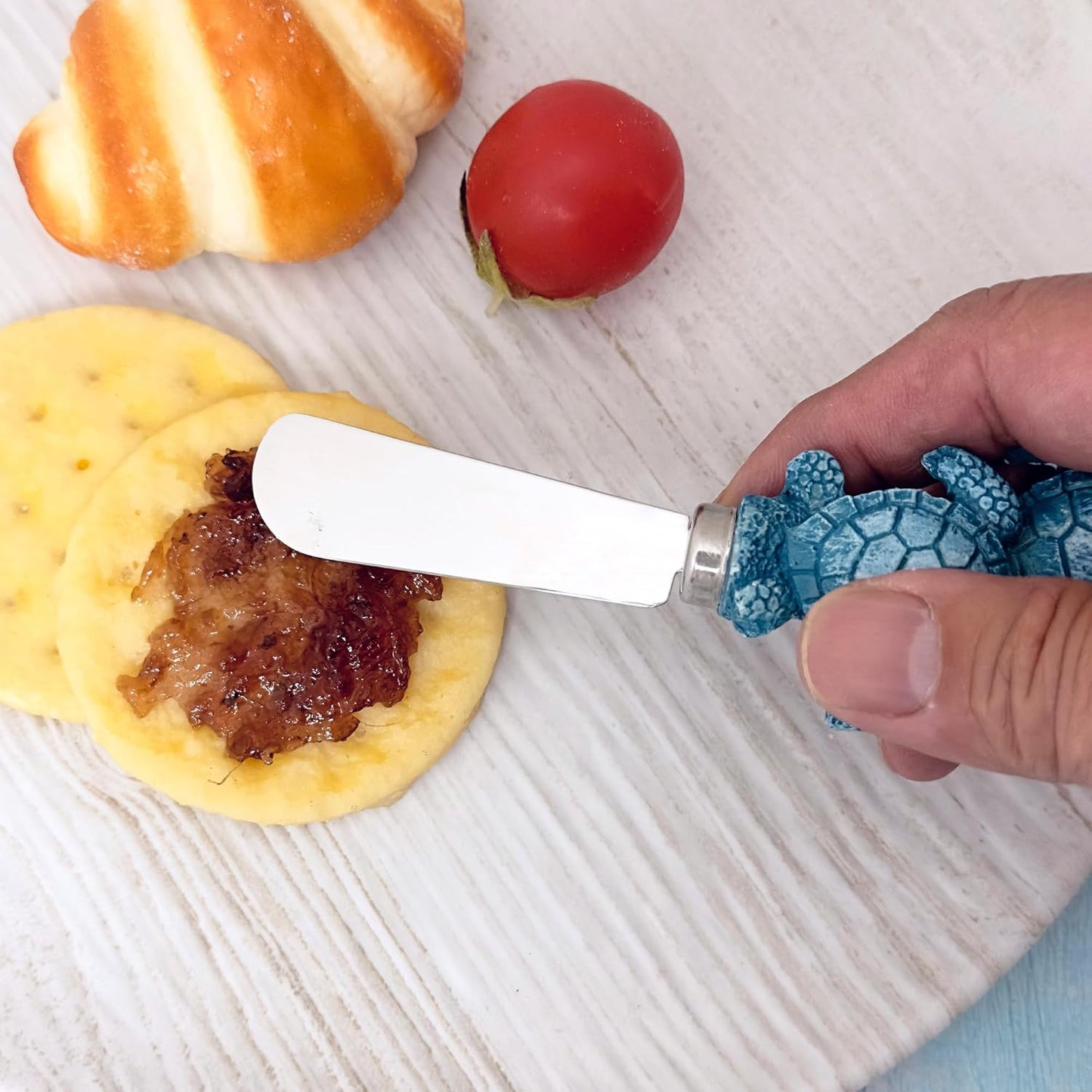 Supreme Housewares Blue Wash Sea Animals Cheese Spreaders, Hand-Painted Resin Handles with Stainless Steel Blades for Spreading Cream Cheese, Butter, and Jam, Assorted Designs, Set of 4