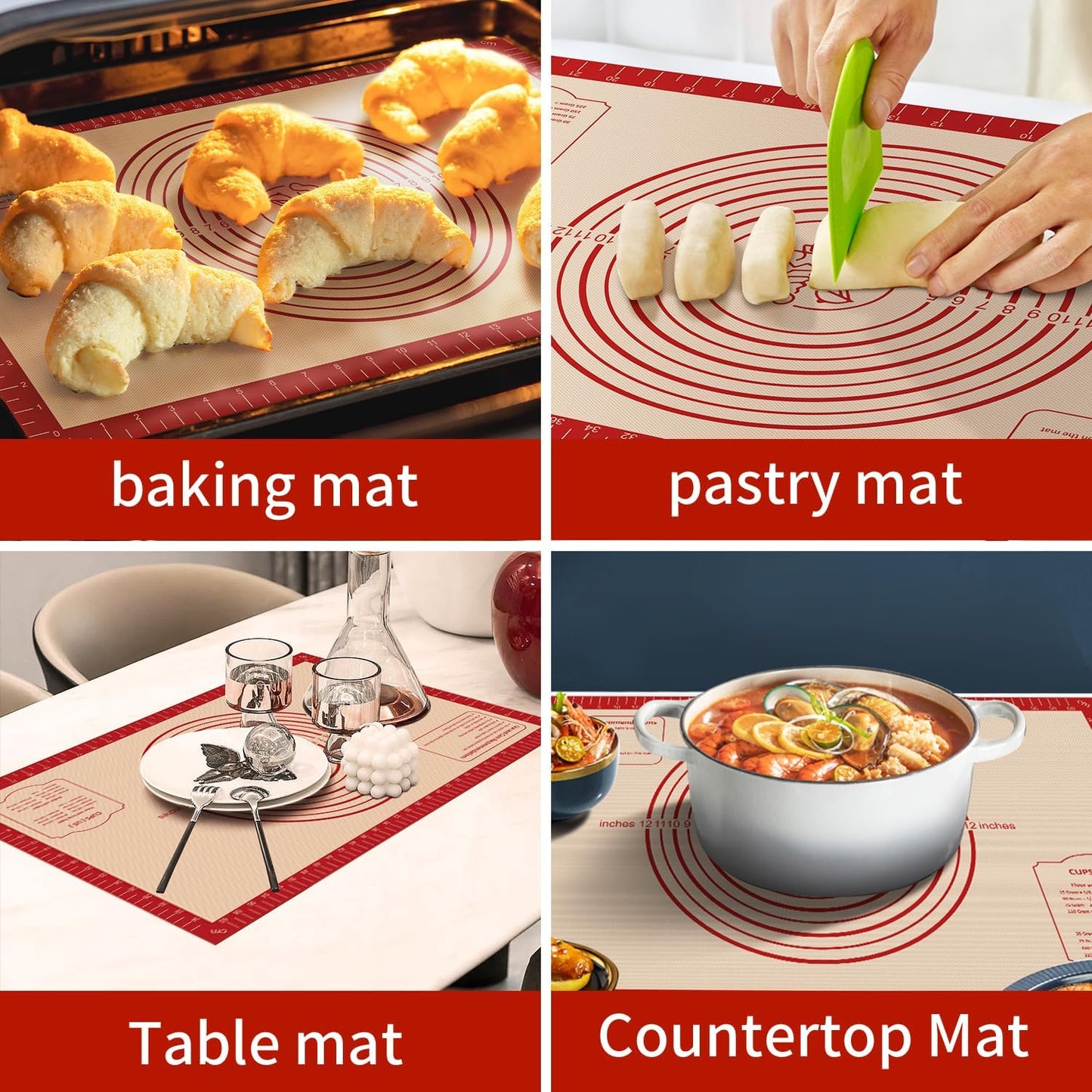 Silicone Baking Mat, Non Stick Pastry Mat Sheet for Dough Rolling, Nonslip Fondant/Pie Crust Mat, Counter Mat Oven Liner Mat for Making Cookies Macarons Bread Baking Supplies Extra Large 26 x 16 Inch