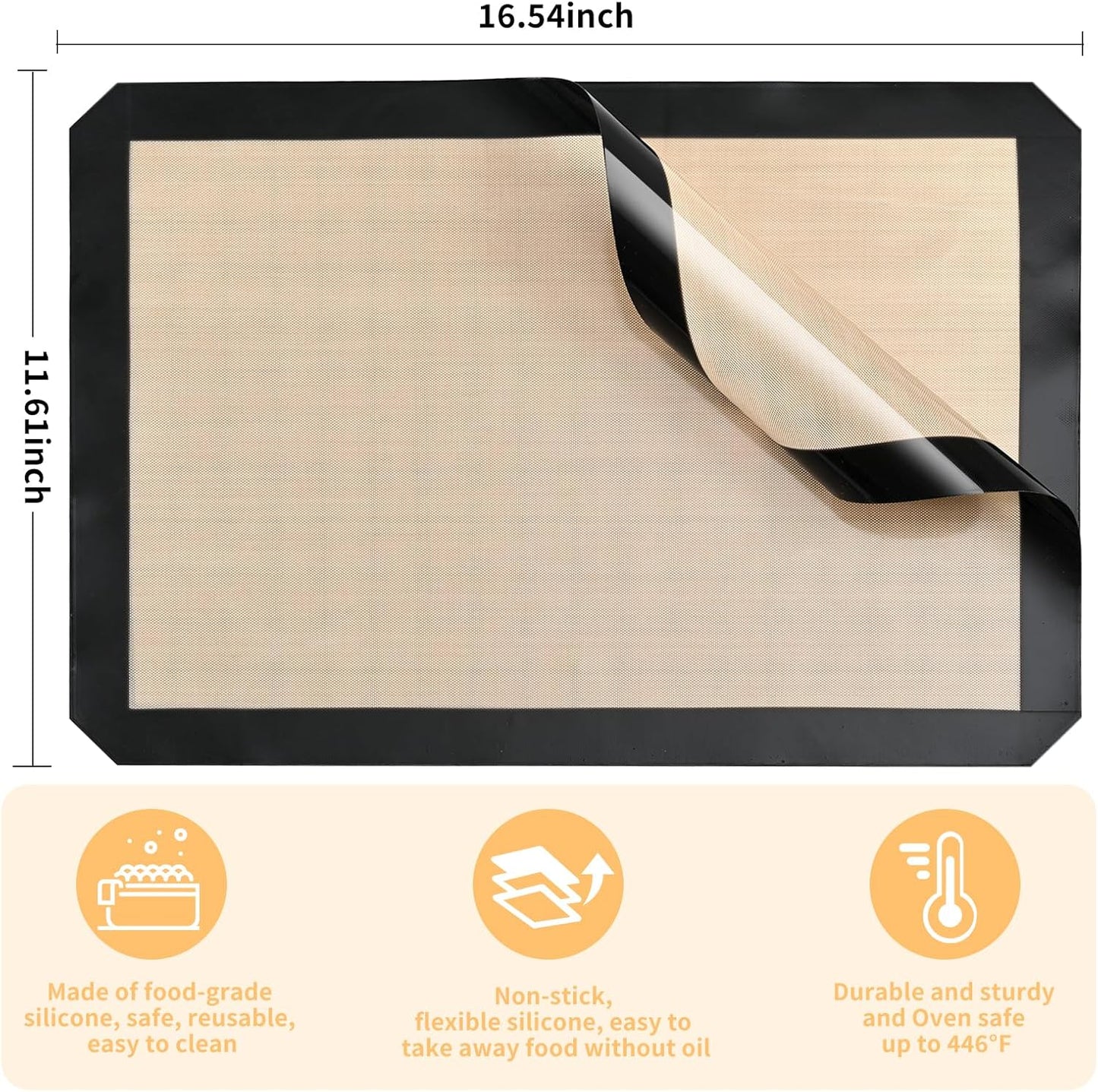 Luckyiren 2-Pack Silicone Baking Mats – Non-Stick Reusable BPA-Free Oven Liners, 100% Food-Grade Silicone, Fit Half Sheet Pans (16.54" x 11.62") for Cookies, Pastry & More