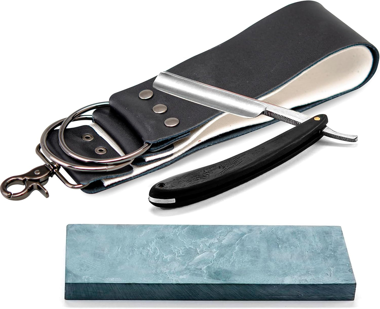 Grandslam Straight Razor Shave Ready Handmade Sharpened, 420 Steel Straight Razor Blade, 2 Layers Long Leather Canvas Strop, Sharpening Stone,2 Side Grit 3000 Waterstone Knife Sharpener