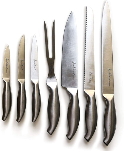Jean-Patrique Chopaholic Kitchen Knife Set with Block - All Purpose Collection & Wooden Stand - Utility, Paring, Serrated, Bread, Slicing Knives - Sharp & Dishwasher Safe