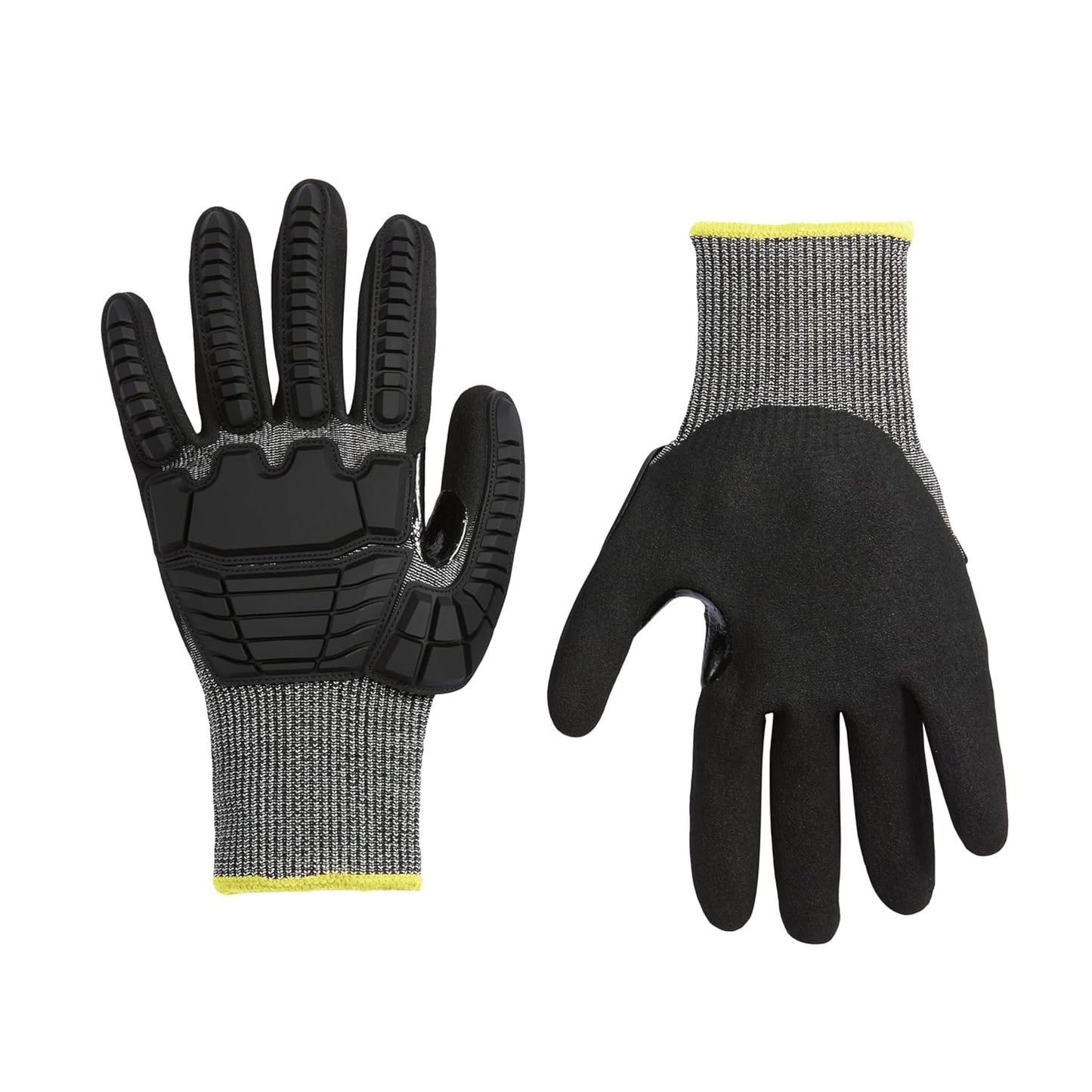 Amazon Basics Cut Level A2, Abrasion ANSI Level A4, Impact Protection Work Gloves, Touchscreen Compatible, 15G Sandy Nitrile Palm, Cut-Resistant, Pack of 100 Pairs, Black, Size XX-Small