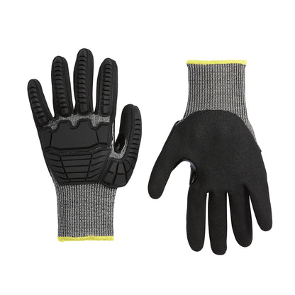 Amazon Basics Cut Level A2, Abrasion ANSI Level A4, Impact Protection Work Gloves, Touchscreen Compatible, 15G Sandy Nitrile Palm, Cut-Resistant, Pack of 100 Pairs, Black, Size XX-Small