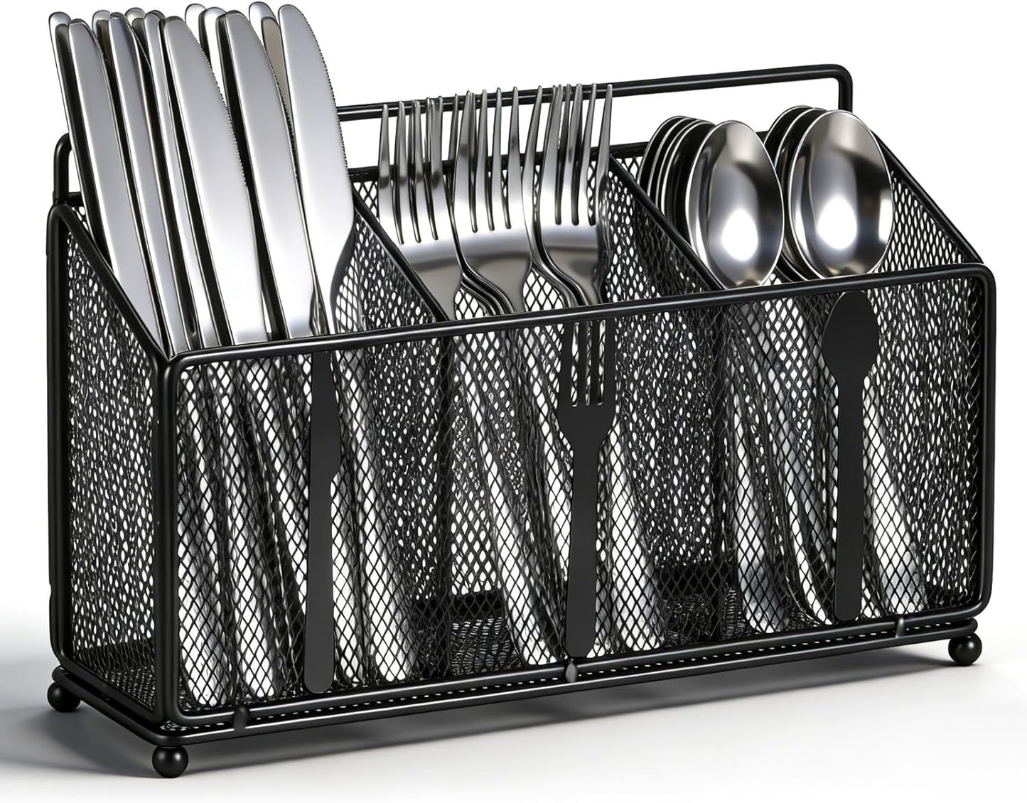 Metal Utensil Caddy Silverware Caddy, Black Silverware Holder for Countertop Flatware Utensil Cutlery Organizer Container for Spoon Fork Knives Kitchen Outdoor Party Camping Picnic Storage