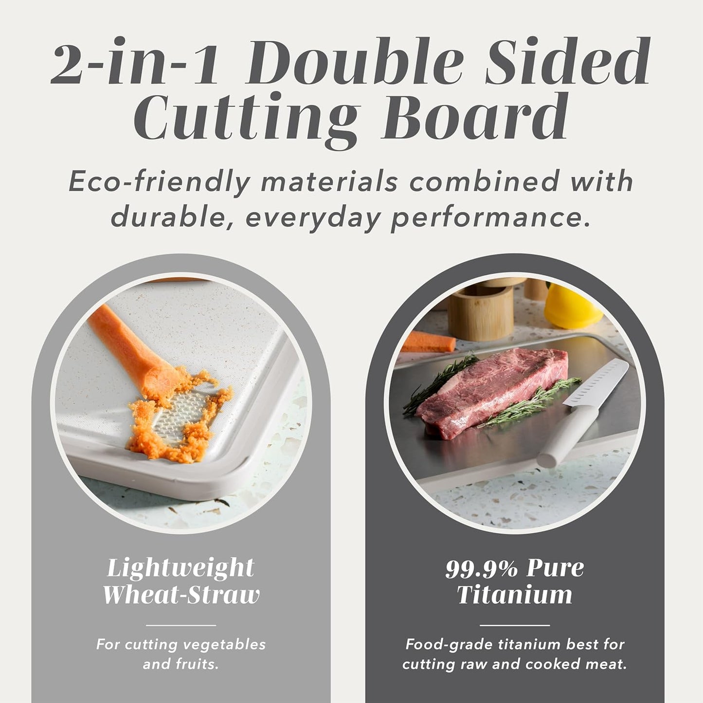COOK WITH COLOR Titanium Cutting Board for Kitchen, 3 Pc Cutting Board Set with Knife, Double Sided Food Grade, Pure Titanium, Easy to Clean