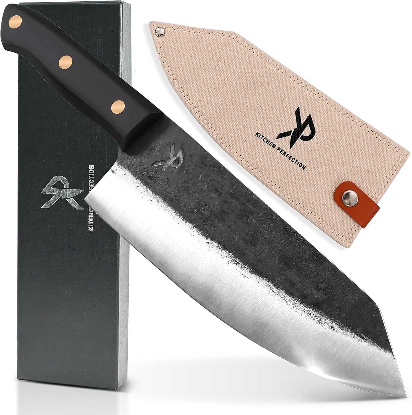Kitchen perfection Handmade Meat Cleaver Knife for Meat Cutting - Professional 7" Serbian Chef Knife - Made of High Carbon Steel - Hand Sharpen Butcher Knife with Canvas Sheath, Unique Gifts for Men