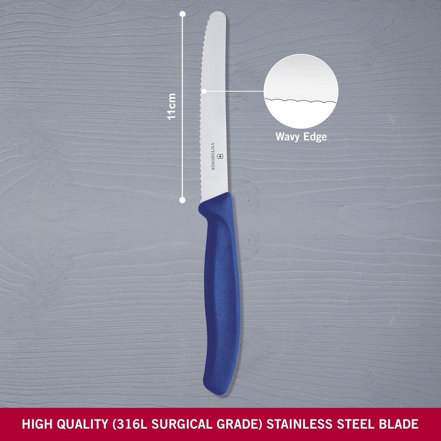 Victorinox 6.7832 Swiss Classic Tomato and Table Knife Ideal for Cutting Fruits and Vegetables with Soft Skin Serrated Blade in Blue, 4.3 inches