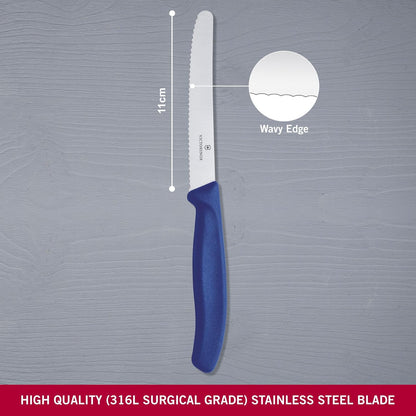 Victorinox 6.7832 Swiss Classic Tomato and Table Knife Ideal for Cutting Fruits and Vegetables with Soft Skin Serrated Blade in Blue, 4.3 inches