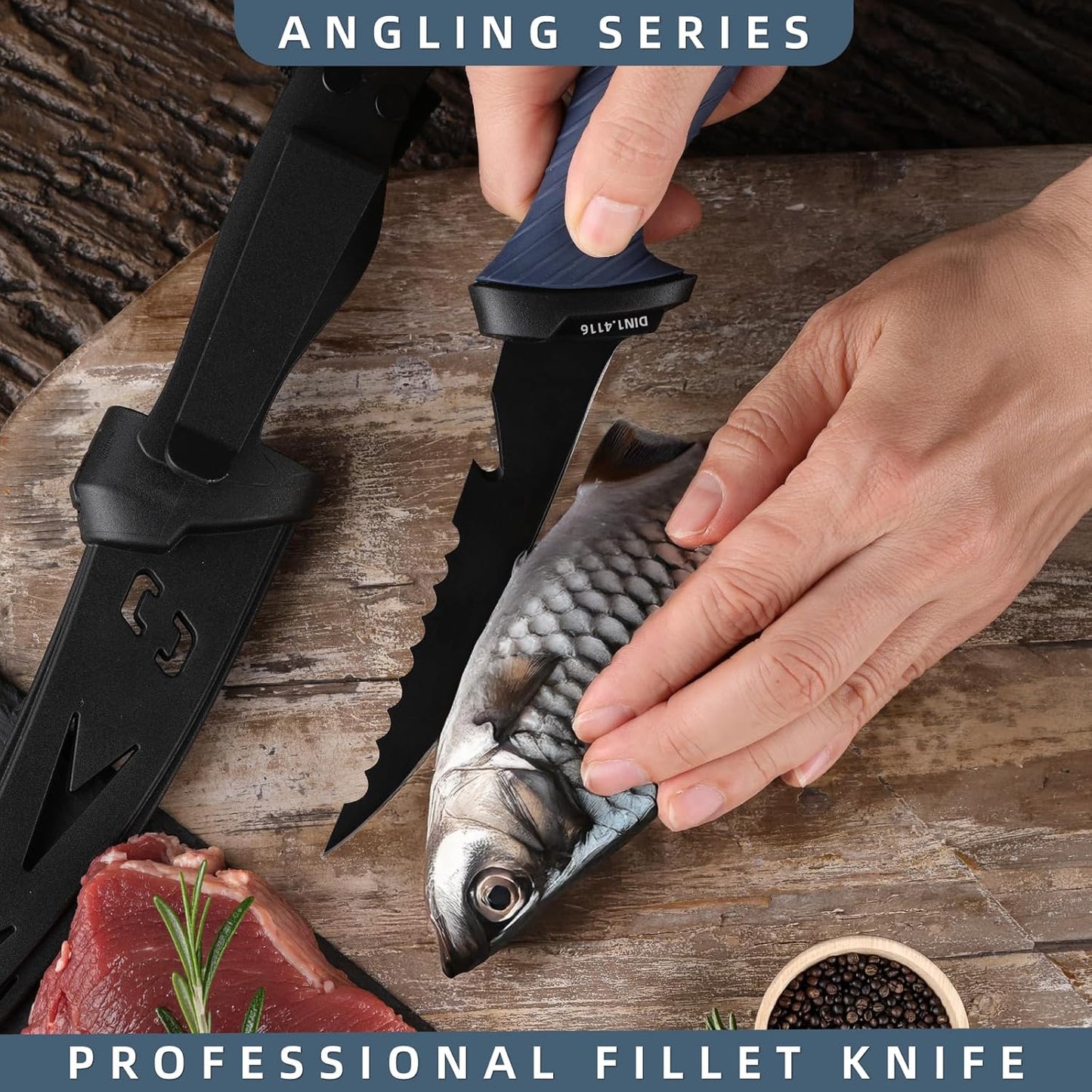 9 Inch Fish Fillet Knife - Premium German DIN 1.4116 Stainless Steel, Ultra Sharp Flexible Blade for Fish Filleting, Salmon, Trout, Non-Slip Handle, Professional Boning Knife with Sheath, Great for Anglers & Home Cooks